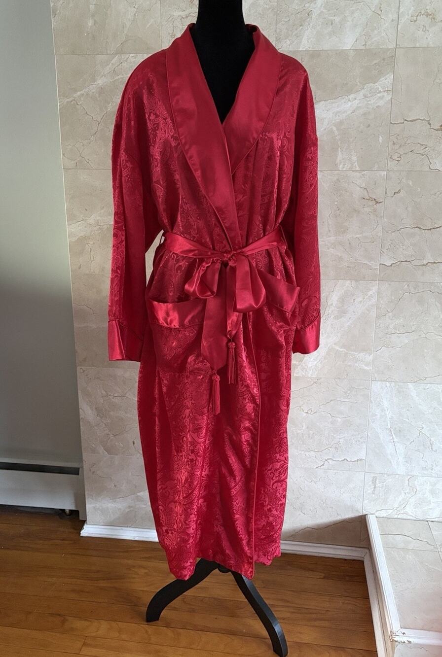 VTG 90s Gold Label Victoria’s Secret Long Red Robe M/L Satin Lingerie Dramatic